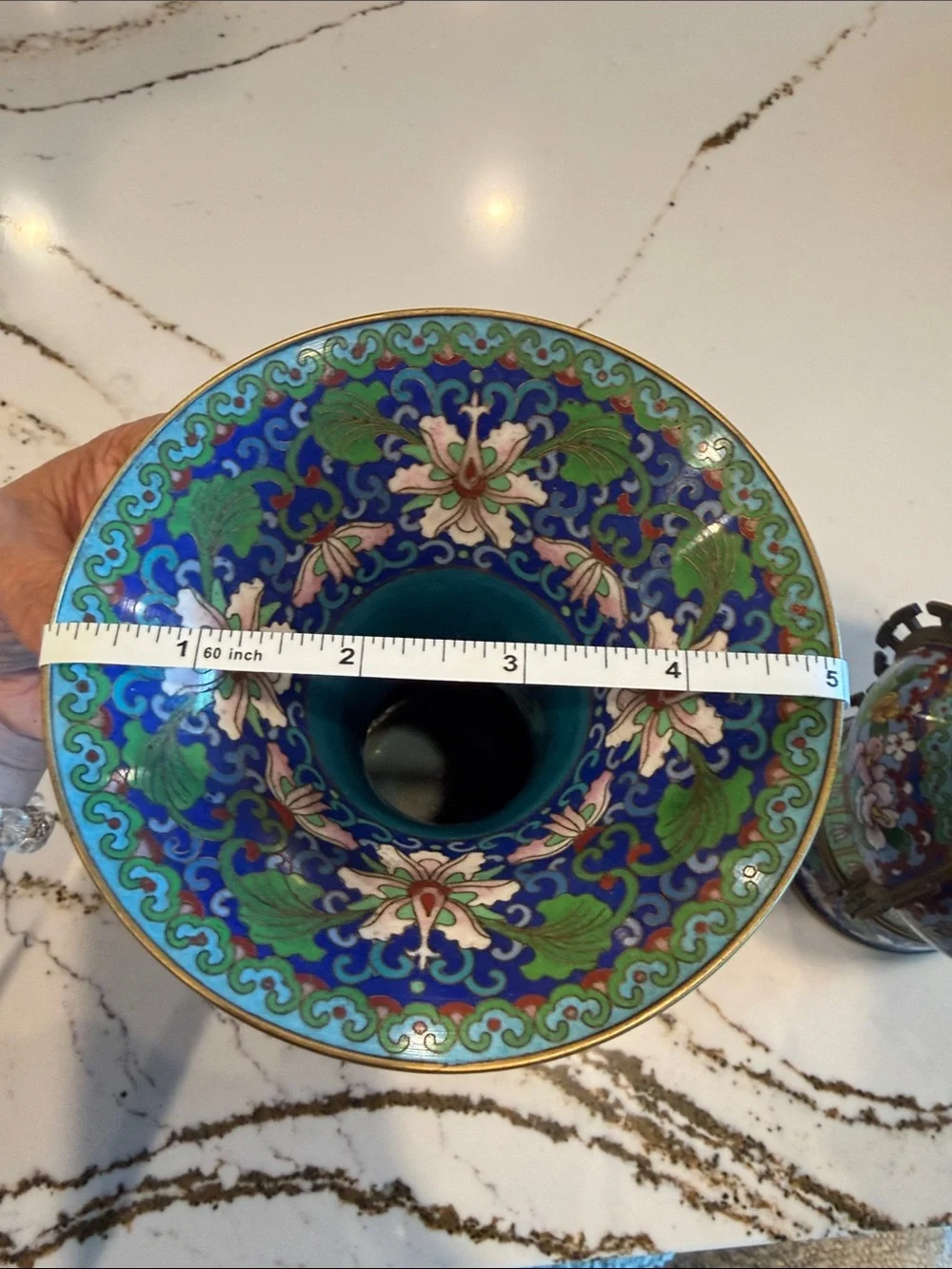 Blue Cloisonné Floral Decorative Vase Pair. Made out of metal